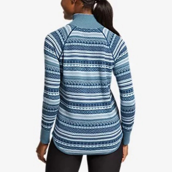 Eddie Bauer Women’s Engage 1/4 Zip Sweater Medium EUC Fair Isle Blue Pullover - Picture 14 of 16
